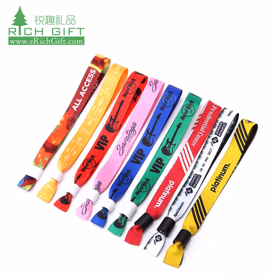 Wholesale Custom Promotional Fashion Polyester Woven Bracelet Nylon RFID NBA Sport Elastic Textile Label Cotton Fabric Disposable Wristband for Events